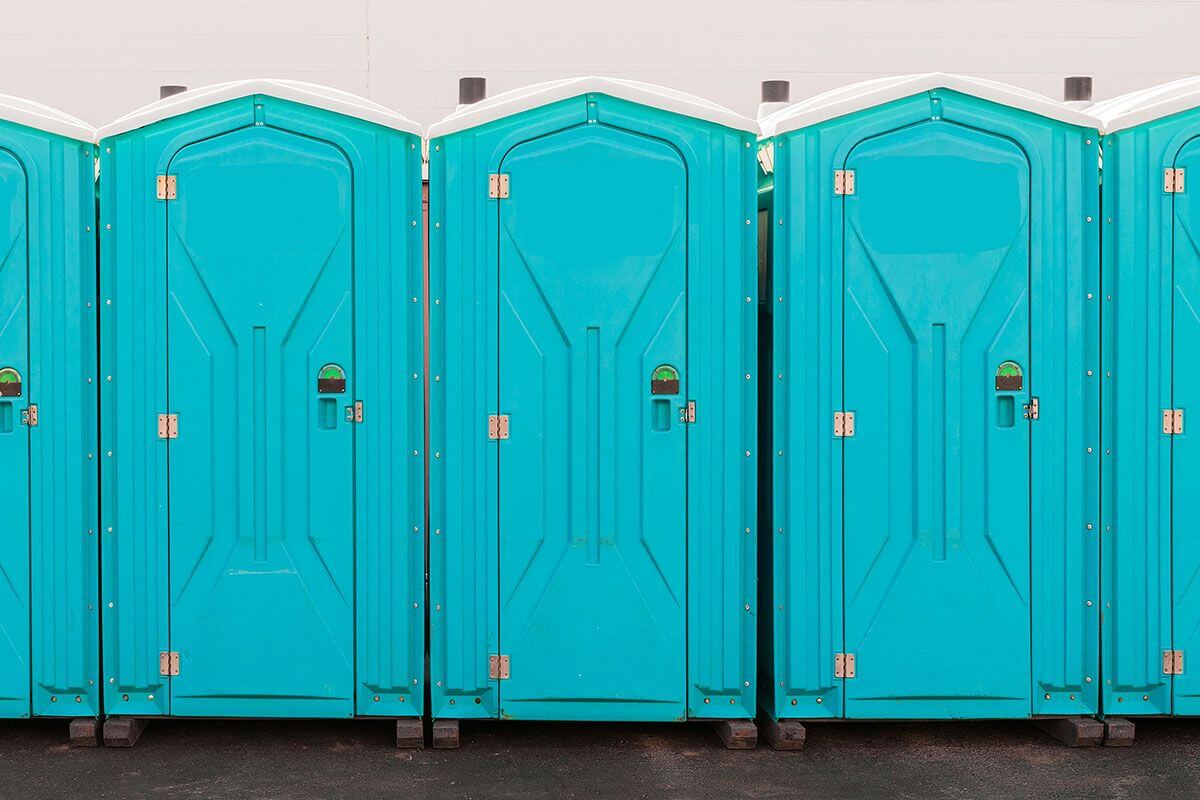 Industrial portable restroom units at a plant in Toms River, New Jersey