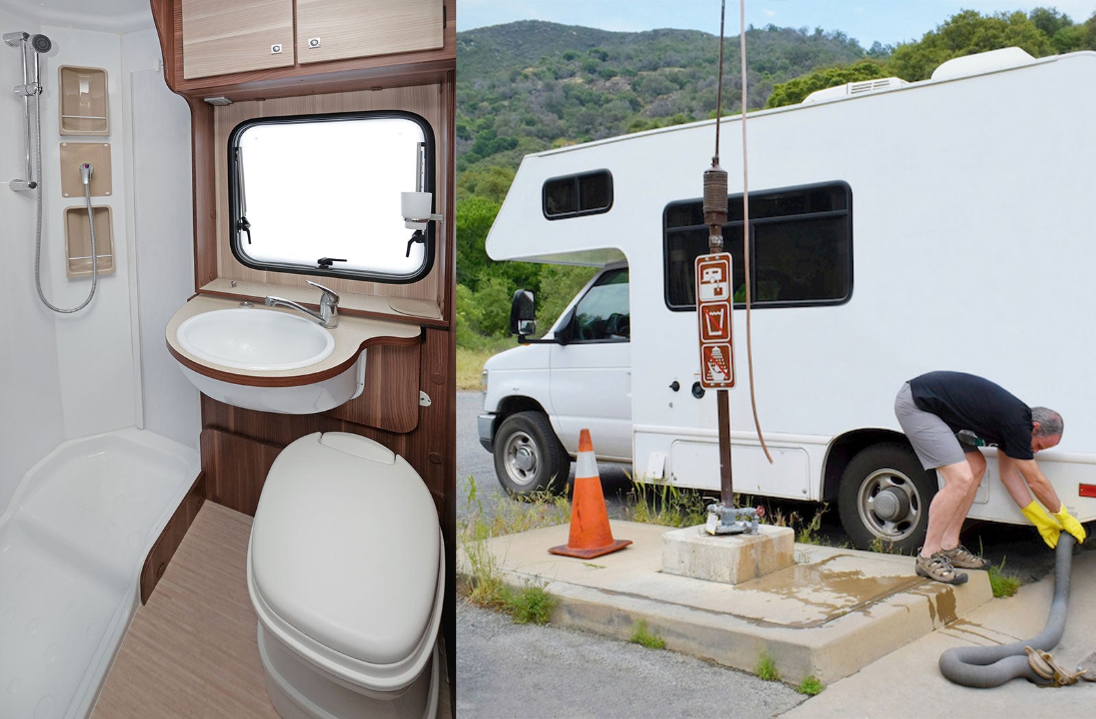 Portable RV/camper toilet and holding tank setup in Toms River, New Jersey