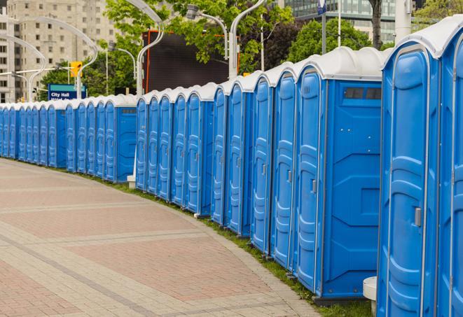 Seasonal porta potty units set up at a Toms River, New Jersey venue